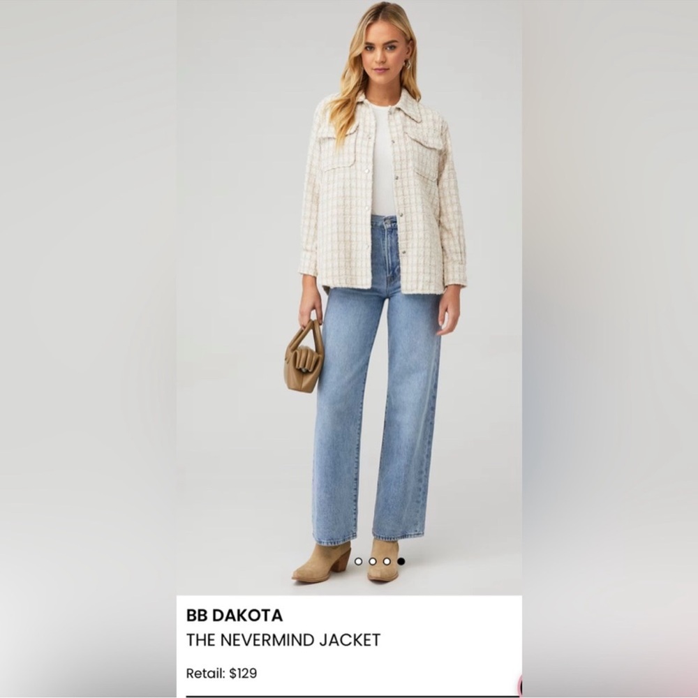 BB DAKOTA STEVE MADDEN Tweed Nevermind Boucle Snap Shirt Jacket Cream Tan Med - Picture 3 of 15